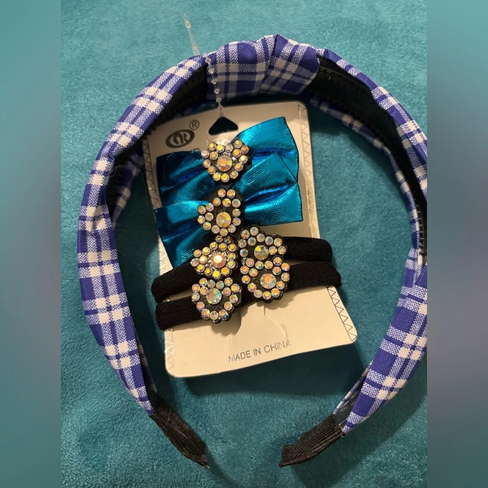 Plaid Headband and Unicorn Pouch Set